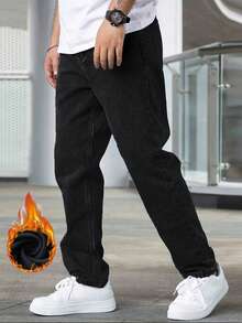 Men's Casual Slim Fit Skinny Jeans - Thermal Lined, Winter/Global/All Fits - Black - View 1
