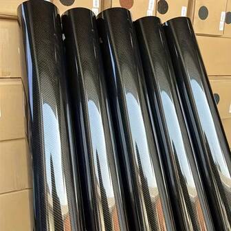 1 卷 6D 高光黑色碳纤维涂层膜，PET 材质，无泡沫粘合剂 - 适用于汽车内饰、摩托车和电脑装饰 - 透明 6D 碳纤维纹理