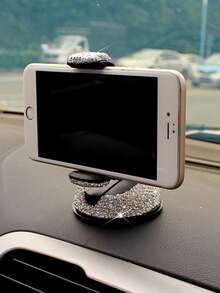 1 pieza Soporte de teléfono para automóvil con cristales de diamante, montaje giratorio de ventosa para el salpicadero y la rejilla de ventilación, esencial para viajes, navegación en el automóvil y uso manos libres