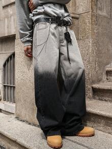 男士四季水洗渐变直筒牛仔裤，长款百搭 Y2K 街头风格牛仔裤，适合送给男朋友/丈夫的礼物 - 黑色 - 查看 7