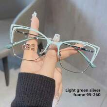 时尚新款金属镂空框防蓝光变色眼镜，高端眼镜架，欧美平顶眼镜。女士防蓝光猫眼架，欧美猫眼架，不锈钢蝴蝶框近视眼镜。 - 亮黑框 - 查看 14