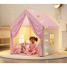 Casa Campaña para Niñas, Tienda Infantil Castillo Princesa con Luz Estrellas, Banderín, Diadema y Cetro, Casita Juegos Portatil Casa de Juguete Carpa para Niño Niña 100x120x130cm/39x47x51inch - Castillo - Ver 4