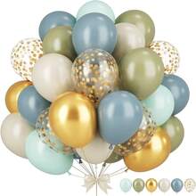 30 piezas, 10 pulgadas/25,4 cm Globos de confeti vintage en colores verde mate, azul neblina, azul dorado, blanco mate y dorado metálico, con cintas disponibles, adecuados para fiestas de cumpleaños, bodas, fiestas temáticas, baby shower, revelación de género, fiestas de cóctel, comunión, compromiso, aniversario, feriados tradicionales, ocasiones especiales, baile de graduación, para crear un telón de fondo soñador, arco y decoración de fondo - Verde retro, dorado y blanco. - Ver 4