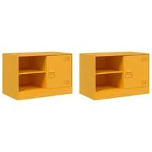 vidaXL Mobili TV 2 pz Giallo Senape 67x39x44 cm in Acciaio - Giallo - Visualizzare 2