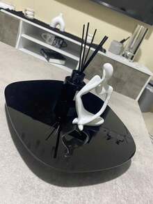 1件极简亚克力镜面托盘装饰摆件，不对称弧形桌面摆件，摄影道具，家居装饰，北欧风格，珠宝化妆品展示架 - 黑色 - 查看 4