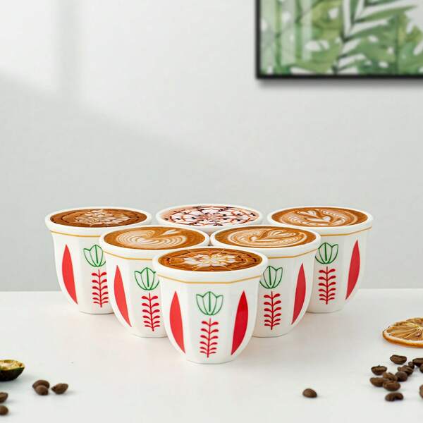 6-Piece 100ml Coffee Cups Set - Red, Green, Blue Ceramic Cups, Perfect For Home, Kitchen, Hot Drinks, Dift Foe Ramadan,Eid Al-Fitr, Thanksgiving And Christmas