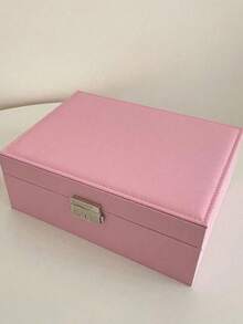 1pc Black Double Layer PU Leather Jewelry Storage Box Large Capacity Earrings, Necklaces, Bracelets Storage Box - Multicolor - View 12