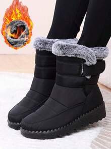 Yards Outdoor Thickened Thermal Lined Snow Boots For Women, Mid-Calf Length For Winter, Round Toe & Flat Heel Plus Size Waterproof & Anti Skidding High-Tops Women's Boots, Winter Boots For Middle-Aged Women & Moms.