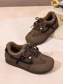 Women's Snow Boots, Low-Top Shallow Soft-Sole Fashion Solid Color Lace-Up Ankle Boots, Round Toe Anti-Slip Casual Daily Sports Outdoor Boots For Women, Autumn/Winter - Brown - View 5