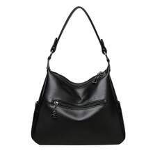 حقيبة يد جلدية ناعمة ذات لون أحادي عصرية، حقيبة كتف متعددة الاستخدامات عالية الجودة، حقيبة يد كبيرة السعة للنساء