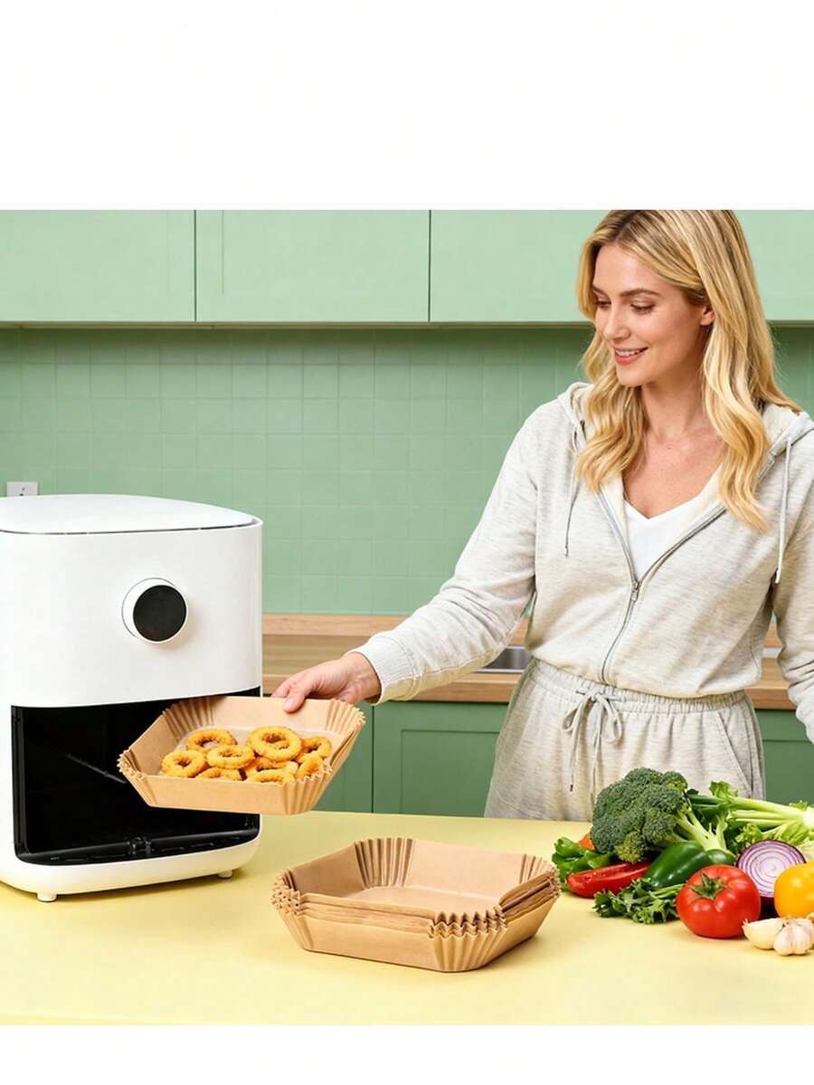 200/100张空气炸锅纸内衬空气炸锅一次性纸内衬防油防水空气炸锅纸篮碗内衬6英寸100/50/25张纸质空气炸锅内衬，默认OPP包装，6英寸不粘圆形烘焙纸，兼容大多数空气炸锅