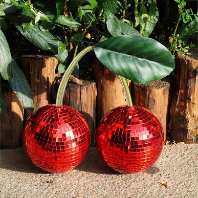 Disco Ball 2025 New Cherry Disco Mirror Ball Hanging Reflects Light Ball For DJ Club Stage Bar Party Wedding Holiday Decoration Home Cherry Decor (3.9'', Red)