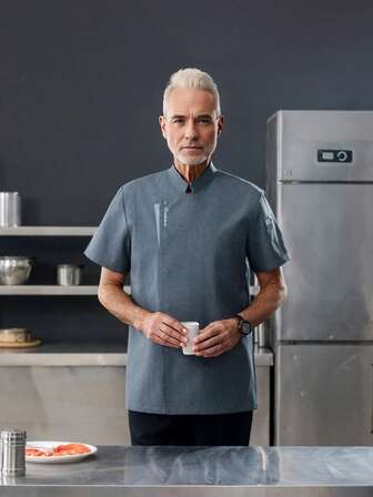 New Style Unisex Short Sleeve Stand Collar Embroidered Chef Uniform