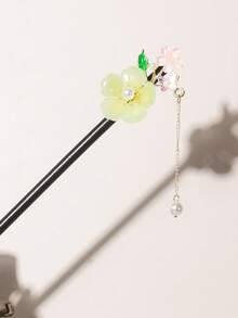 1pc New Chinese Style 3D Wooden Hair Stick, Gradient Pink Shiny Starry Sky Flower Decor, Bun Hairstyle Tassel Hairpin, Chinese Style Niche Design, Palace Style High-End Retro Chinese Hanfu & Cheongsam Hair Accessory, Versatile For Daily, Vintage Chinese Elegant Sweet Campus Style, Suitable For Dress, Party, Prom, Can Be Used As New Year, Gift, Valentine's Day, Makeup Accessory, Bun Extension, Pins For Hair - Purple - View 14