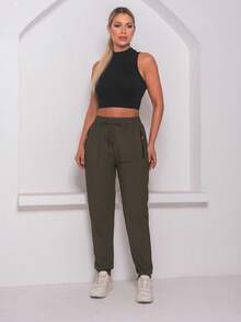 calça femenina   Simples    Nó  Bolso  Cordão