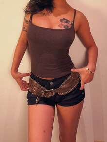 1pc Western Cowgirl Style Rivet Waist Belt, Y2K Streetwear American Chic, PU Leather Waist Accessory Suitable For Street Photography, Travel, Daily And Holiday Use Fall, Autumn, Halloween - Multicolor - View 5