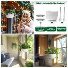 - Macetas colgantes de 10 pulgadas para plantas de interior y exterior, paquete de 2 macetas colgantes blancas con riego automtico, juego de macetas colgantes con agujero de drenaje y enchufe y - Blanco + 20,32cm - Ver 1