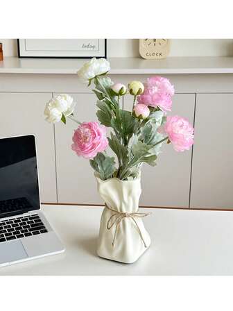 法式奶油色花瓶 - 豪华家居客厅插花装饰，高端桌面中心装饰，适合圣诞节送礼