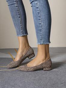 New Polka Dot Chunky Heel Shoes For Women, Square Toe Slip-On Comfortable Casual Shoes, Plus Size Low Heel Shoes - Hồng - Xem 3