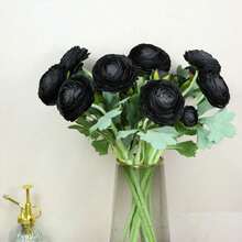 Artificial Ranunculus Flowers With Real Touch Stem, Silk Ranunculus Flowers(10 Pack) (White)-KF - Black - View 2