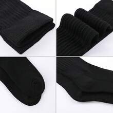 Calcetines de Mujer Hasta la Pantorrilla, 4 Pares Largos, Holgados e Informales, de Punto Hasta la Rodilla Color Liso - Negro - Ver 9