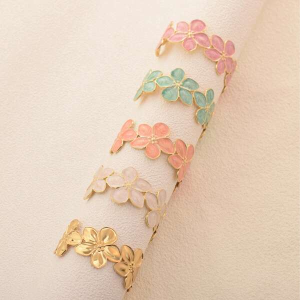 1 Peça Pulseira de Design Floral Único em Aço Inoxidável, Disponível em Várias Cores, Adequada para Uso Diário de Mulheres