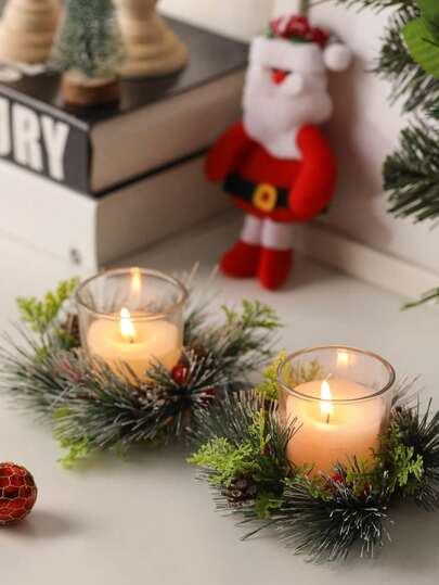 2/1pc Christmas Wreath Candle Ring, Artificial Silk Rose Botanical Wreath Candle Holder, Plastic Small Flower Farmhouse Wreath For Wedding Arrangements, Bridal Bouquets, Table Centerpieces, Gardens, Patios, Birthdays, Showers, Room Decor, Classrooms, Offices, Balconies, Shopping Malls, Thanksgiving, Christmas, And Holiday Essentials.