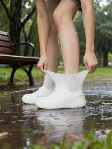 1/2Pcs One-Piece Hooded Rain Shoe Cover Set, Windproof Waterproof Anti-Slip, Easy To Wear & Take Off, Reusable, Essential For Cycling Commute Shopping Travel Daily Use,Cute Stuff - Multicolor - View 7