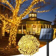 DAHAN Luces Navideñas, Luces para Arbol de Navidad con Panel Solar y Enchufe, Serie de Luces Impermeables, Cadena Luces Led para Interior y Exterior, Fiestas, Jardín (Blanco Cálido, 32M 300LED) - Blanco Frío - Ver 11
