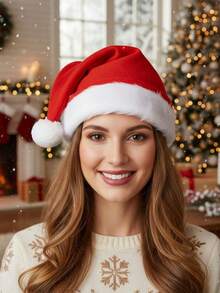 1 Pc Plush Christmas Hat, Adult Unisex Santa Hat, Christmas Silk Floss Plush Christmas Hat, Holiday Party Decoration, Gift And Home Decoration, Christmas Hat, Party Accessory, Ideal For Christmas Events And Party Supplies And Gifts