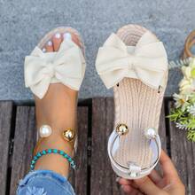 Sandálias leves, confortáveis e antiderrapantes com design de fivela, adequadas para uso na praia, plus size, com tira de calcanhar ajustável, sapatos planos com detalhe de laço para mulheres