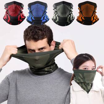 UHAUHA 1 件运动风格休闲透气保暖针织围巾，多色条纹柔软有弹性，带孔，不闷热，通勤耐用，男女通用，秋冬颈部保暖，防风、防尘、遮阳半脸面罩，适合骑自行车、滑雪、徒步旅行