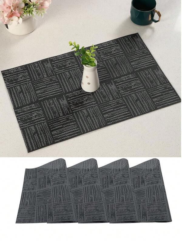 4pcs Grey PVC Placemats, Teslin Placemats, Square Plastic Placemats, Simple And Elegant Placemats, Suitable For Restaurants, Kitchens, Hotels, Weddings, Gatherings, Thanksgiving, Valentine's Day, Mother's Day, Easter, Christmas