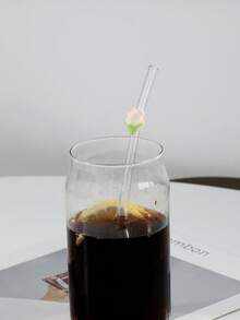 1 件/6 件花朵装饰玻璃吸管，适合饮用果汁、奶茶、咖啡、冷饮，弯曲吸管设计，学校用品，返校，送给女朋友、男朋友、父母、朋友的礼物