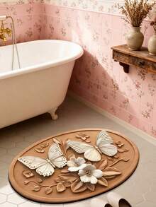 1pc Butterfly Flower Bathroom Mat, Wedding Decoration Summer Mat! Retro Flower Butterfly Diatomite, High-End Easy To Clean Decorative Carpet, Anti-Slip Cool Renovation, Suitable For Living Room, Bedroom, Washable Quick-Drying Diatomite, Bathroom Mat, Bathroom Carpet, Doormat, Small Rug, Carpet, Mat, Home Decor, Area Small Rug - Multicolor - View 6