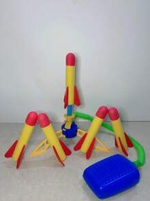 1 套（1 个底座 + 5 枚火箭）泡沫玩具户外火箭发射器，脚踏板式，踩下即可发射火箭（颜色和包装随机发送）、火箭、火箭发射器、露营、火箭动力、锤子玩具、飞溅目标、遥控直升机、平衡、户外玩具