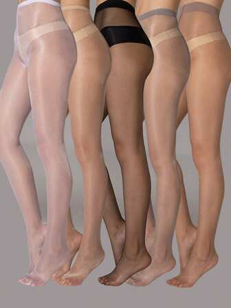 1 件女式闪亮透明连裤袜，亮面肤色闪光紧身裤