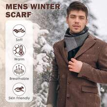 Bufanda larga suave de invierno para hombres de American , bufanda de cuadros con borlas para hombres, bufandas clásicas suaves - Rojo - Ver 2