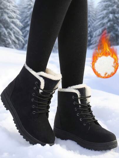 Lightweight Thick Warm Snow Boots For Women, Short Shaft, Winter Plush Lined, Round Toe, Plus Size, Cold-Resistant, Flat, Anti-Slip, Sizes 35-44