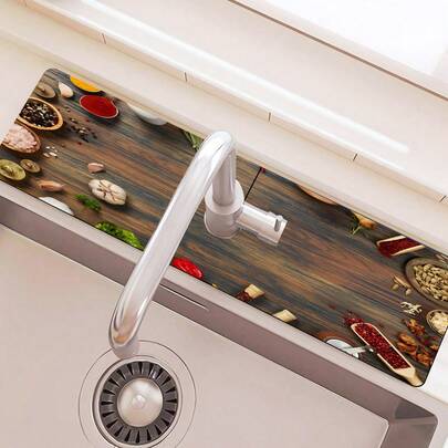 1 pieza Felpudo de estilo rústico a prueba de agua, alfombrilla antideslizante para grifos con diseño floral vintage, hecha de silicona y diatomita, apta para baño y cocina