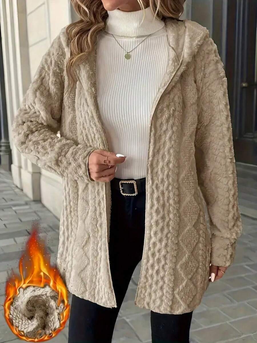 Women's Casual Plush Hooded Jacket, Minimalist Style For Everyday Wear, Autumn/Winter