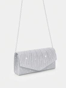 REMANLAND 迷你亮片链条褶皱方形晚宴手拿包/手提包，完美搭配女士舞会礼服、舞厅配饰、亮片连衣裙、闪光连衣裙、优雅正式礼服、优雅舞厅钱包，也适合伴娘，适用于婚礼招待会、派对、婚礼、舞会、盛会和其他场合。 - 銀色 - 查看 3