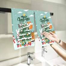 2PCS Christmas Kitchen Towels Merry Christmas Tree Animals Decorations Multifunctional Towels, Contemporary Style, Highly Absorbent,, Suitable For, Outdoor, Picnic, Hotel, Winter Decor Gift