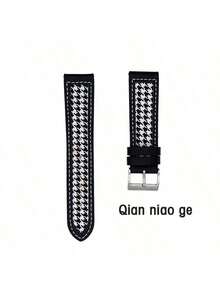 22mm Leather & Canvas Strap Compatible With Apple Watch Series 9 Ultra 8 7 6 5 4 3 2 1, Black & White Design