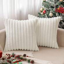 MIULEE White Throw Pillow Covers 18x18 Inch Set Of 2 Fuzzy Striped Soft Pillowcase With Velvet Back Faux Rabbit Fur Cushion Covers Decorative Home Pillows Sofa Couch Bedroom Car - Moss Green - View 7