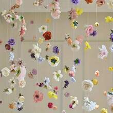 71pcs Suspended Flower Decor Set, DIY Floating Flower Curtain, Includes Artificial Flowers, Fishing Line, Adhesive Hooks, Easy To Install - Suitable For Weddings, Parties, Home Decor And Photography Props