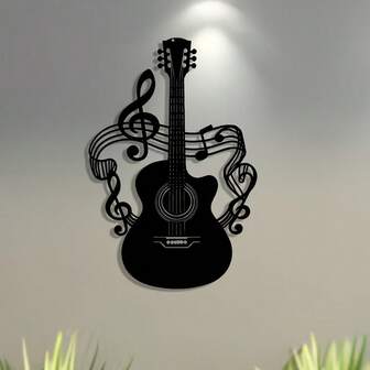 1pc Elegant Guitar Sheet Music Metal Wall Art, Minimalist Black Silhouette Design, With Notes - Ideal For Home, Office, Living Room, Bedroom, Terrace, Kitchen, Coffee Shop, Bar - Perfect Gift For Music Enthusiasts, Detachable And Reusable, Guitar Decoration, Perfect Room Decoration