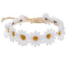 1 Piece Bohemian Chic Daisy Hair Wreath - Polyester And Spandex Flower Crown, Hippie Sunflower Headpiece, Suitable Bride, Photo Prop, No Feathers, Wedding Bride Hair Wreath - 白色 - 查看 6