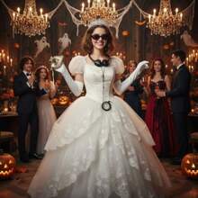 Costume Accessories Set With Tiara Crown Oval Sunglasses Long White Gloves Wired Headphones 4-Piece