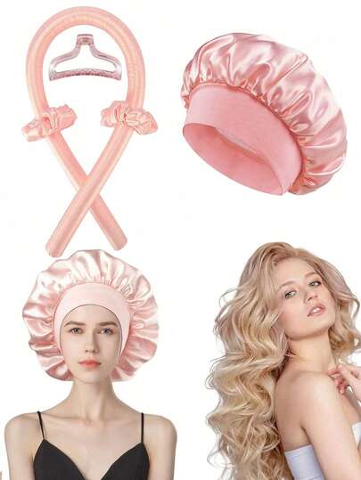 Set de 5 piezas de herramientas de peinado sin calor para rizos, que incluye 1 pieza de rizador de cabello sin calor, 1 pieza de gorro de dormir de satén, 1 pieza de pinza para el cabello, 2 piezas de lazos para rizos, rodillos para rizos naturales suaves y perezosos DIY, para cabello rizado, rizadores de cabello, rizador de cabello sin calor, rizos sin calor, rizadores de cabello, rodillos, rizo de cabello, rodillos para el cabello, herramientas para cabello rizado, productos para el cabello, herramientas para el cabello, accesorios para barbería, equipos de peluquería